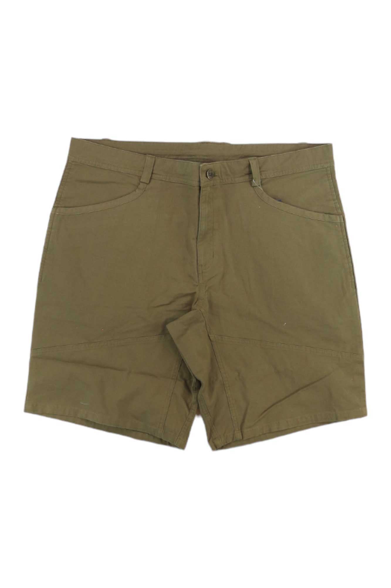 The Outdoor Research Men's Wadi Rum 10 Inch Short features olive green, durable, abrasion-resistant fabric, front pockets, belt loops, button and zipper closure, knee length design, and UPF 50+ sun protection—perfect for any adventure.