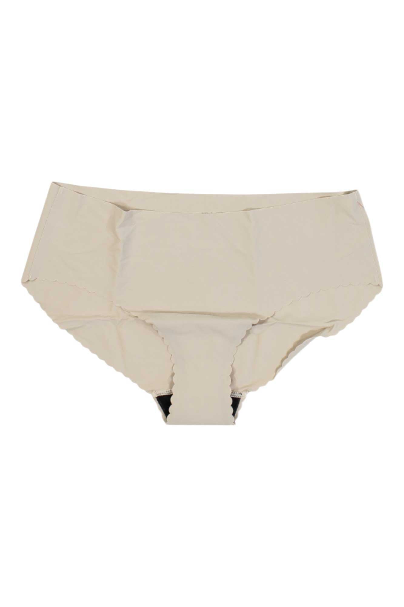 Proof Womens Period & Leak Proof Everyday Panty, shown in beige with scalloped edges on a white background—designed as seamless, discreet period underwear or comfortable leak-proof panties for daily wear.