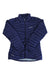 Women's quilted puffer jacket by Rab, navy, front zip with stand collar