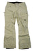 Burton Womens Gloria Insulated Pant in beige features waterproof fabric, a slim fit, multiple zippered pockets, reinforced knees, belt loops, and a small mountain logo on one leg. Shown laid flat on a white background.