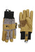 The Wells Lamont Lifty Glove features tan leather palms and fingers, gray striped fabric backs, black ribbed cuffs, metal grommets near the wrists, and water-resistant material for enhanced durability.