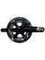 The Shimano Dura-Ace FC-R9100 Crankset features two chainrings, a glossy black finish, and a crank arm labeled “Dura-Ace,” as seen from above.