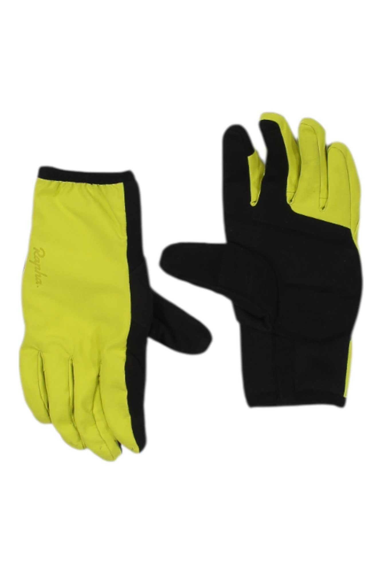 Winter cycling gloves, neon yellow and black, full finger, paired view