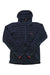 Men's navy hooded quilted puffer jacket, full-zip with orange zipper pulls
