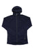 The Houdini Mens Outright Houdi, a navy blue hiking jacket with a full front zipper and two zippered side pockets, is displayed flat on a white background.