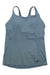 The Black Diamond Women's Talus Tank is a light blue sleeveless top with thin double shoulder straps, subtle horizontal stripes, moisture-wicking fabric, and a small black logo near the left bottom hem.
