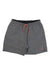 The Rab Men's Talus Active 7 Inch Short is a pair of gray running shorts with an elastic waistband, red drawstring, and small slits on each leg. Made from lightweight stretch fabric with orange LRG embroidery near the bottom left hem.