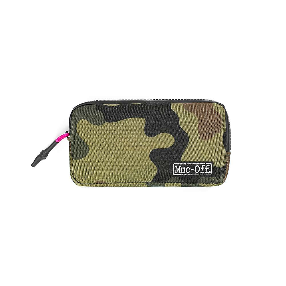 Muc-Off camo zip pouch with side zipper and small logo patch