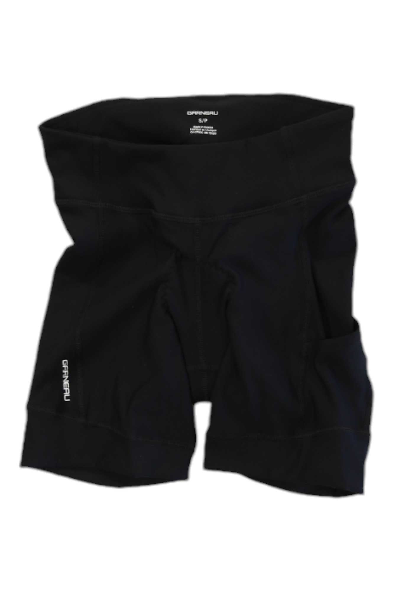 Women's 7.5-inch cycling shorts, black with drawcord and front seam detailing