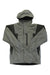The Columbia Mens Watertight II Jacket, shown in gray and black with a front zipper, long sleeves, and elastic cuffs, is a waterproof rain jacket ideal for hiking and displayed on a white background.