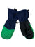 The Burton Youth Profile Mitt features green and navy blue fabric, black palms, elastic wrists, and clips to keep them together—ideal for keeping kids’ hands warm and dry. Shown on a white background.