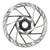 A SRAM HS2 Disc Brake Rotor in silver with a black hub and multiple cut-outs, shown from above on white, offering consistent braking and reliable stopping power.