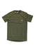 Olive green short-sleeve pocket t-shirt with crew neck and logo patch