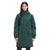 Women's expedition parka in dark sage green, hood and front pockets, The North Face logo