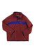 The Cotopaxi Men's Teca Fleece Pullover is maroon with a blue buttoned placket and chest stripe, made from recycled polyester fleece, and features an “Econscious” logo patch on the left chest.