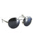 Silver polarized sunglasses with blue mirrored round lenses