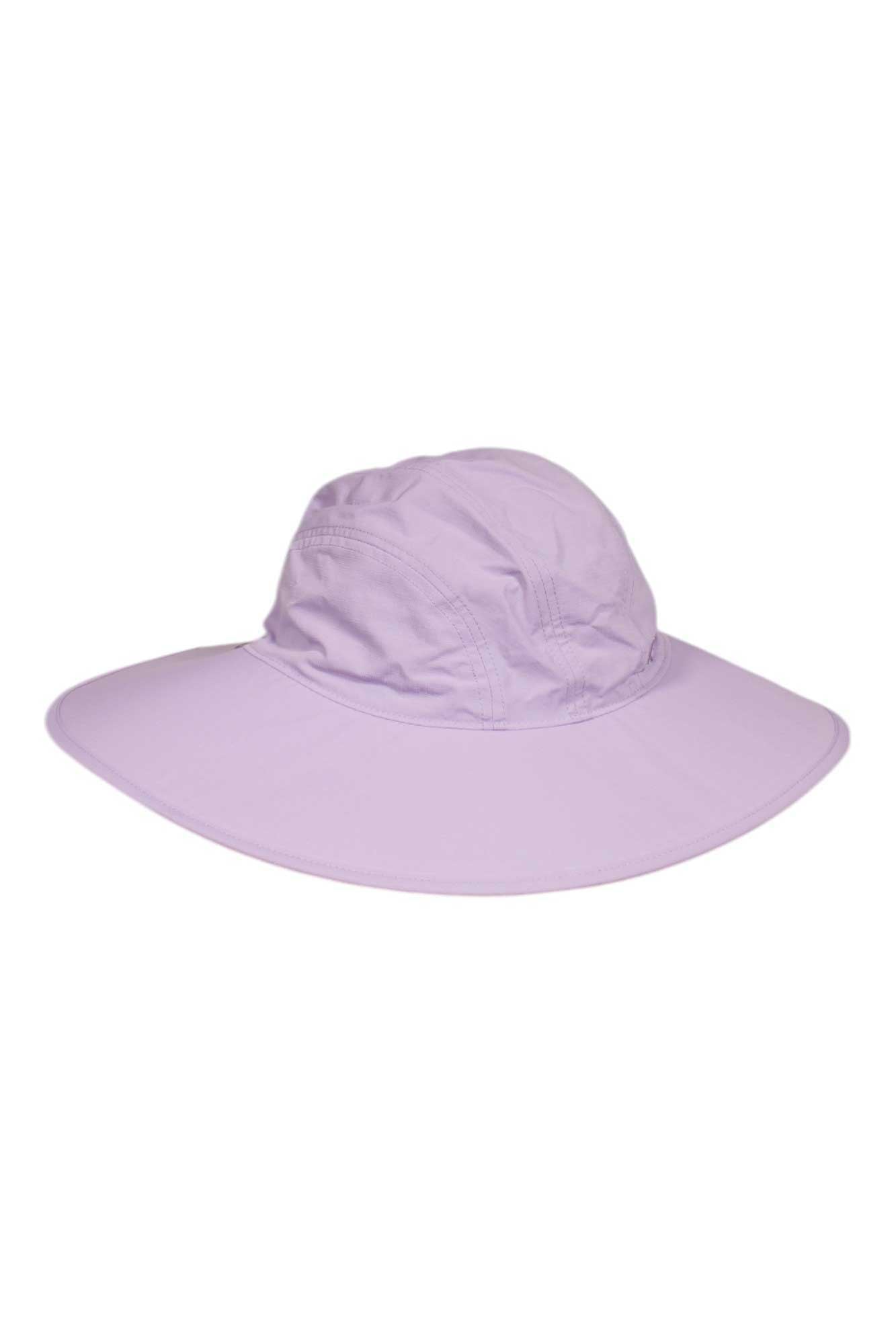 Women’s sun sombrero in lavender, wide brim with gathered crown
