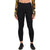 A model wears the Mons Royale Women's Merino Active Leggings in black, high-waisted with subtle paneling, paired with a floral print long-sleeve top. These moisture-wicking leggings ensure comfort and style.