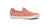 The SAOLA Womens Virunga Eco-Friendly Shoes in Faded Rose feature a pink slip-on design with recycled mesh-like fabric, a white sole, and a small brown tag near the heel, shown in side profile on a white background.