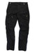 A pair of Houdini Mens Pace Pants in black, featuring zippered pockets and a small yellow embroidered animal logo on the upper left thigh, displayed flat on a white background.