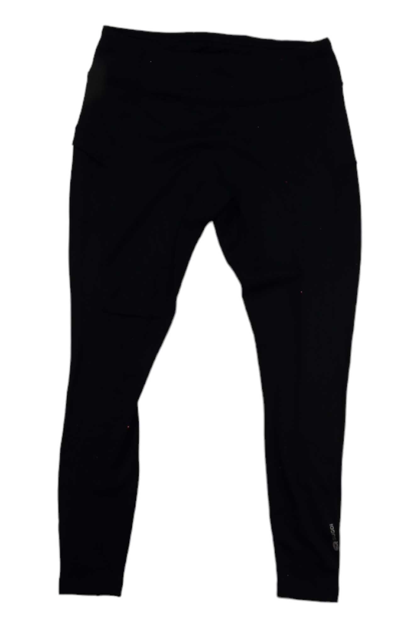 Women’s black running tight with contoured panels and small logo at lower leg