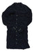 Women's shirt dress in dark tone, long sleeves, button-front, chest pockets, tied waist