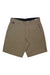 The Howler Brothers Men's Horizon Hybrid 2.0 Short in khaki features front pockets, belt loops, a button closure, and a zipper fly. Designed for quick drying, the shorts are shown laid flat on a white background.