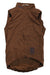 A sleeveless brown Rapha Mens Pro Team Insulated Gilet features a high collar, full front zipper, longer back hem, RAPHA branding near the collar, and three dark stripes on the lower front.