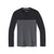 The Smartwool Mens Merino Sport 150 Henley is a long-sleeve, two-tone shirt with a black upper and sleeves plus a dark gray lower body. Made from moisture-wicking fabric, it has a short button placket at the collar for comfort.