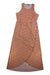 Sleeveless maxi dress with multicolor small print in yellow, orange, and red