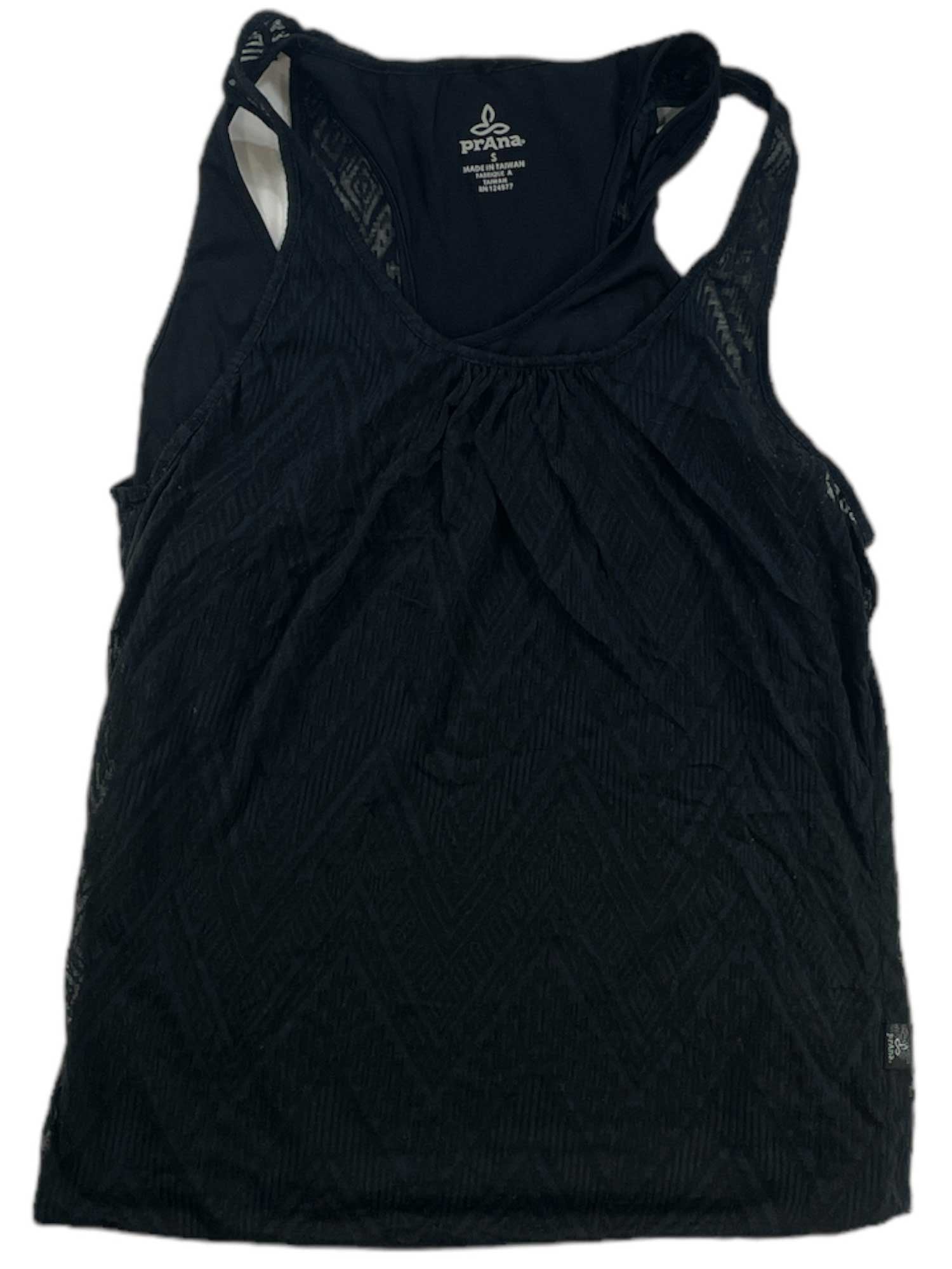Women's sleeveless Mika top, black textured fabric, scoop neck with gathered detail