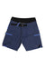 Level Six Women's Pro Goddess 7 Inch Short: Navy blue stretch nylon shorts with a black waistband, front zipper, belt buckle, and multiple side pockets—perfect high-rise shorts for active days. Brand logo visible inside the waistband.