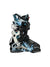 The Dahu Womens Ecorce 01 W90 Flex Ski Boot features a blue, black, and white camo pattern, Grilamid shell, black straps, metal buckles, and "DAHU" printed in white on the toe.