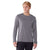 A person wears the Icebreaker Mens Sphere II LS Tee in heather gray with black pants, standing against a plain white background and looking slightly to the side with a neutral expression.