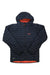 The Rab Men's Cirrus Alpine Jacket is a black, hooded, lightweight jacket with orange lining, front zipper, synthetic insulation, and a red Rab logo on the chest—perfect for mountaineering.