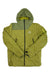 Men's insulated jacket with hood, green shell and yellow hood lining
