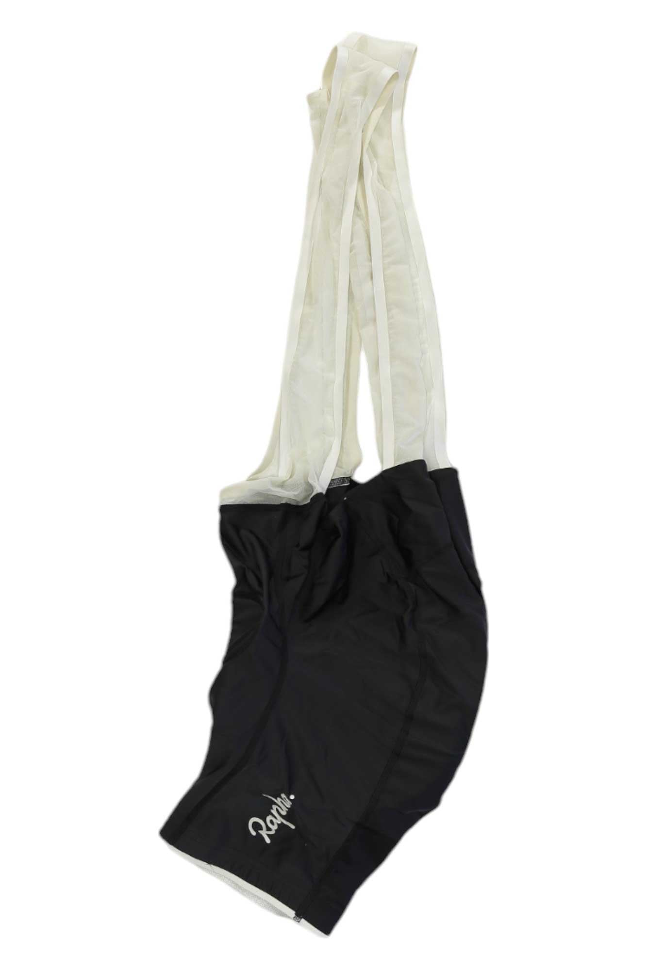 Rapha men's flyweight bib shorts, two-tone white and black, logo on leg
