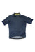 Men's blue cycling jersey with dot pattern, short sleeves, yellow-trim collar