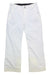 Spyder Girls Olympia Pant in white with waterproof insulation, adjustable waist, front pockets, reinforced cuffs, belt loops, and a button-zip closure is laid flat on a white background.