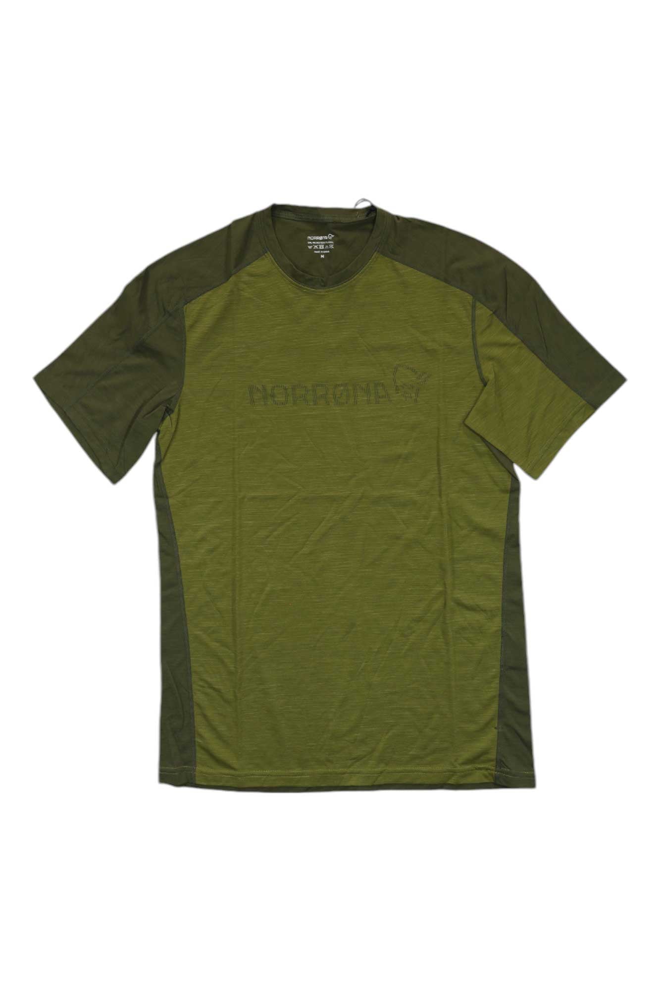 Men's merino equaliser t-shirt, olive green short-sleeve crew neck with chest logo
