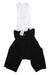 Black bib short with white suspenders and front logo patch