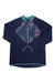 Women's hybrid anorak, navy with teal trim, floral front panel and center zip