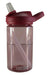 Kids water bottle with maroon lid and straw, clear body, CamelBak logo