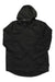 The NOIZE Men's Theo Jacket is a black, long-sleeve raincoat with a front zipper closure and mid-length cut. Shown laid flat on a white background, it features a minimalist design with no visible logos or patterns.