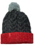 Two-tone knit beanie with pom-pom: dark gray body, red cuff, Pistil tag