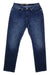 The DU/ER Mens Performance Denim Jean - Relaxed Taper features dark blue performance denim, a straight leg cut, front and back pockets, button fly, and a black waistband label with white text. Moisture-wicking for comfort and style.