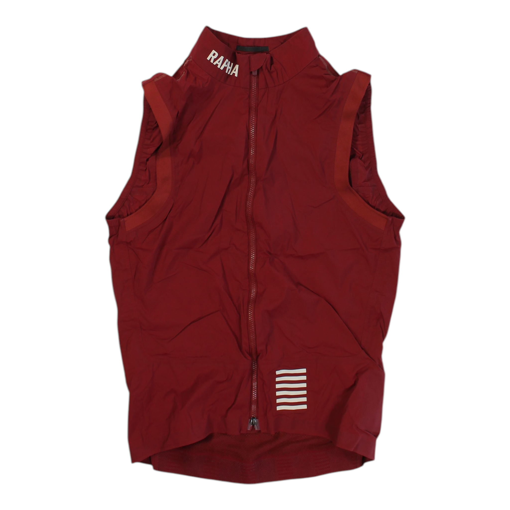 Men's lightweight gilet, burgundy red, full-zip front with white stripe pocket