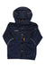 A Mammut Men's Nordwand Light HS Hooded Jacket in navy blue, featuring a waterproof and breathable design with front zipper, chest pocket, reflective sleeve and hood accents, laid flat on a white background.