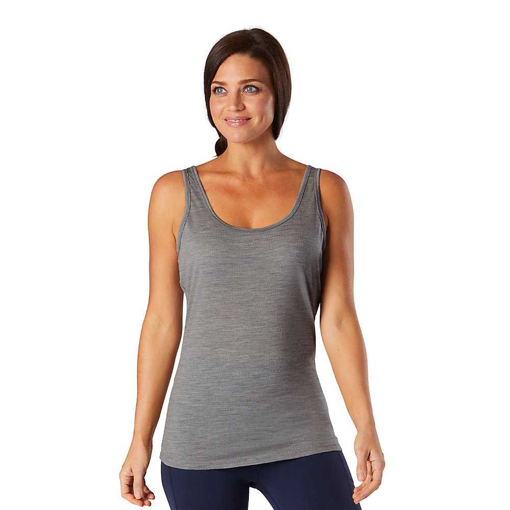 Women's merino tank top, light grey heather, fitted sleeveless crew neck.