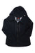 The Obermeyer Womens Highlands Shell Jacket, in black, is laid flat on a white background. This weather-resistant hiking jacket features a hood, front zipper, long sleeves, two vertical chest pockets, and branded collar tags.